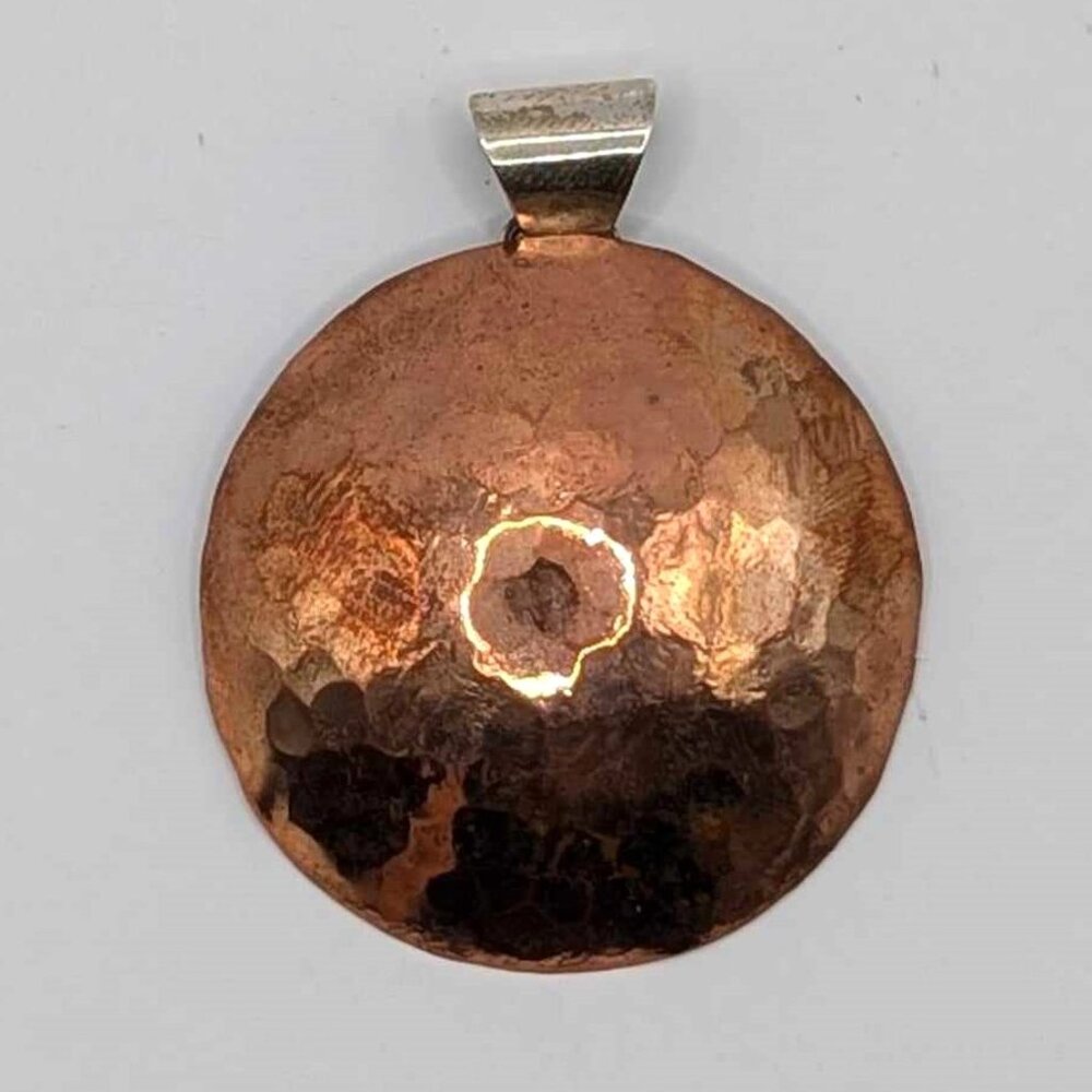 Handmade Native American Large Round Hammered Copper Pendant